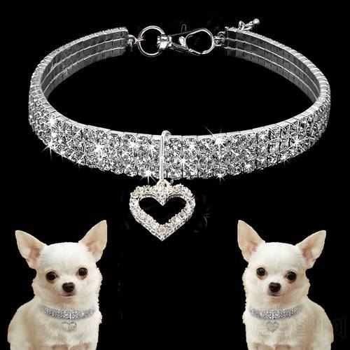 Crystal Adjustable Cat Dogs Collar With Safety Buckle Shiny Neck Ring Heart Shape Dog Neck Strap Universal Pet Supplies Hot Sale