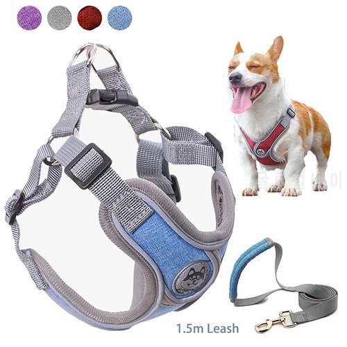 Dog Harness Leash Set Reflective Pet Harness Vest For Dog Breathable Adjustable Pet Chest Strap French Bulldog Dog Supplies