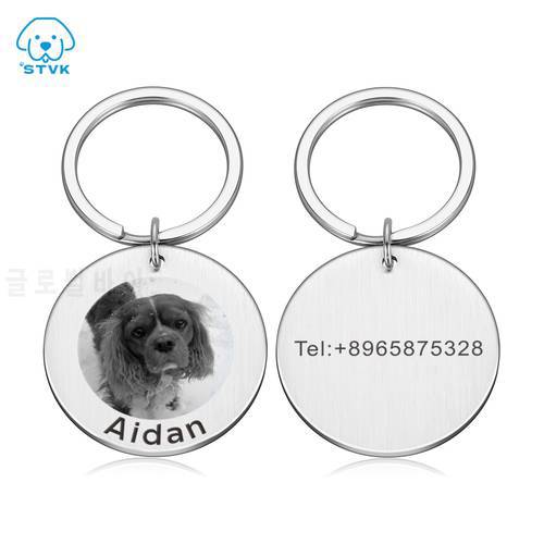 Free engraving Pet Dog Tag Photos Puppy Cat Kitten Dogs Collar Accessories Dog Name Photo Tags Customized Stainless Steel ID Tag