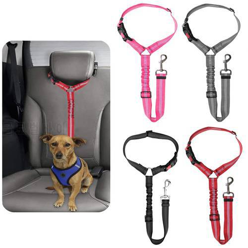 Dog Seat Belt Adjustable Durable Car Seat Belt Reflective Elastic Nylon Bungee Connect Dog Harness in Vehicle Travel Strap Leads