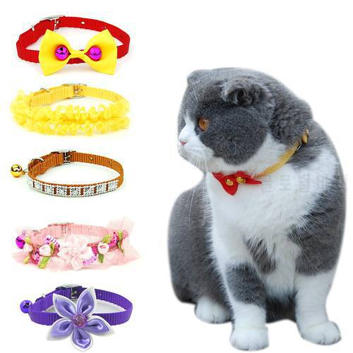 2 pieces/lot Pet Collar with Bell Cat Collar Adjustable Bowknot Kitten Flowers for Dogs and Cats Necklace Accessories