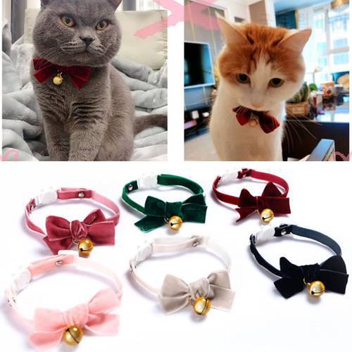 Cat Collars Breakaway with Bell Soft Velvet Kitten Collar Adjustable Small Pet Collars for Cat Puppy Kitty Red Blue Green Pink