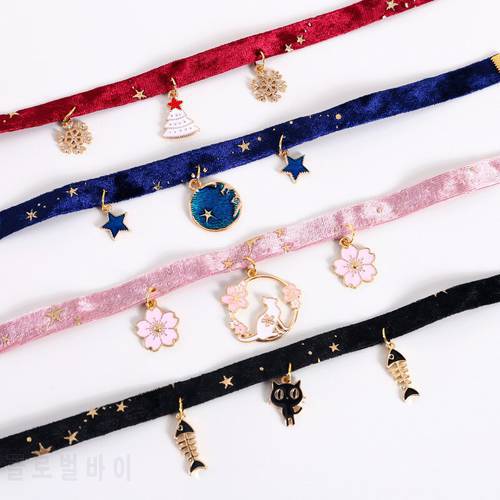 S-M Velvet Bronzing Star Adjustable Necklace For Cats Puppy Fishbone/Snowflake/Starry Sky Collar Chic Pets Supplies Accessories