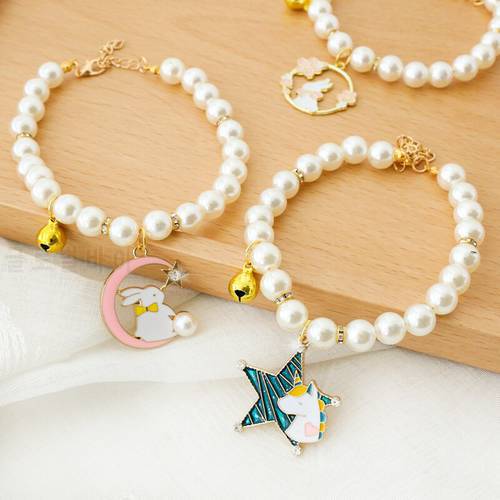 New Classic Cat Pearl Collar Bells Adjustable 20-36cm Puppy Kitten Collars Pet Cute Jewelry Metal Necklace Christmas Ornaments