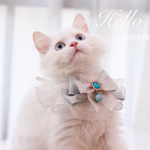 Bling Glittery Pearl Cat Neck Strap Collar Organza Decoration Bows Bowtie Bandana for Puppy Kitten Lead Choker Yorkshire Shihtzu