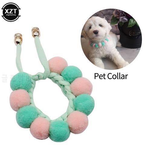 Lovely Plush Ball Dog Collar Candy Necklace Decoration Collar Puppy Neck Strap with Pearl Yorkie Chihuahua Pug Kitty Collar