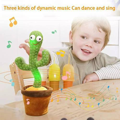 Rechargeable Dancing Cactus Toy 120 Songs Lighting Recording Bluetooth Speaker Singing Plush Wiggling Ornament kaktus zabawka