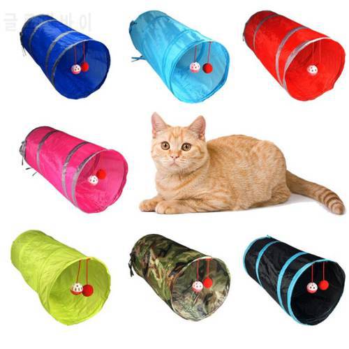 Nylon Collapsible Cat Tunnel 2 Holes Play Tubes Balls Puppy Channel Tubes Toys Interactive Combinable Tunel Para Gato Supplies