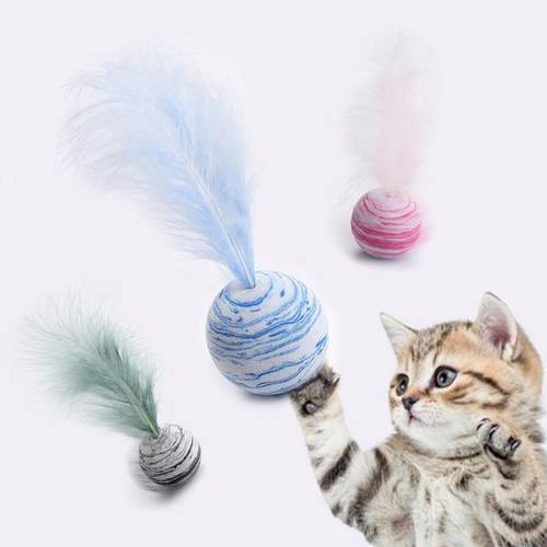 Star Ball Plus Feather Cat Toy EVA Material Light Foam Ball Throwing Toy Star Texture Ball Feather Pet Toy Interactive Cat Stick