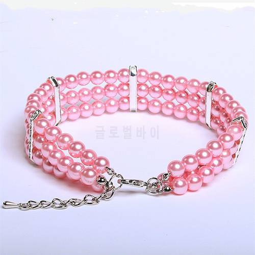 Pet 3 Rows Pearl Collar Dog Rhinestone Shiny Princess Necklace Cat Jewelry Bling Decoration Puppy accessories Chihuahua supplies