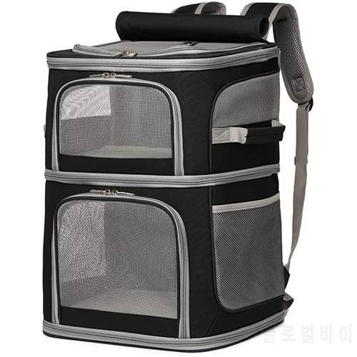 Double Layer Cat Carrier Backpack Removable Cat Bag for 2 Cats Collapsible Pet Carrier for Small Medium Cats Dogs Puppies of 7kg