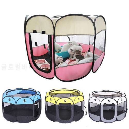 Portable Folding Pet Tent Cat Dog House Octagonal Playpen Fence Cage Oxford Cloth Waterproof Washable Kennel Perros Accesorios