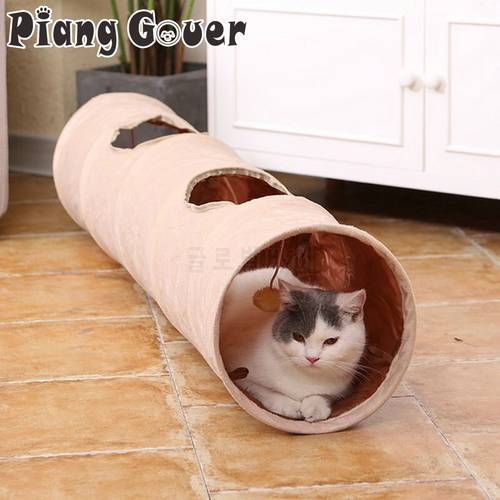 Pet Tunnel Long 2 Holes Cat Puppy Rabbit Teaser Funny Hide Tunnel Toys With Ball Collapsible Cat Tunnel
