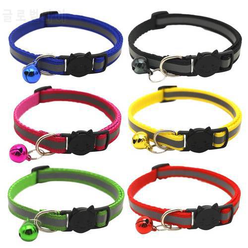 6 Pack Reflective Cat Collars Safety Quick Release With Bell Adjustable Nylon Reflective Strap Small Dogs Cats Collar 19-32cm