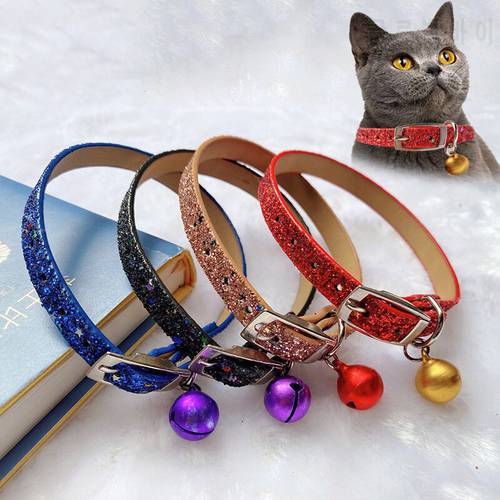 Bling Puppy Cat Collars With Bell Adjustable PU Leather Shining Collar for Small Medium Dogs Cats Chihuahua Yorkshire Pet Supply