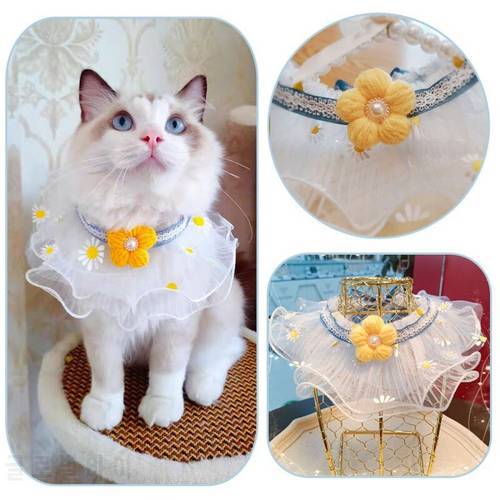 cat dog lace fresh daisy bib Collar small dog necklace pet photo props princess wind puppy kitten wedding pets Accessories