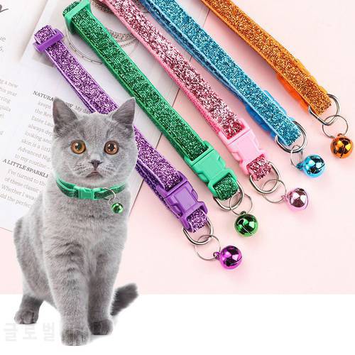 Sequin Dog Collar Adjustable Buckle Puppy Kitten Nylon Necklace With Bell Pendant Pet Supplies Cat Accessories