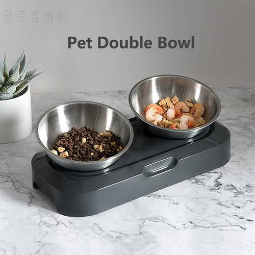 Double Cat Bowl Stainless Steel With Raised Stand 15° Tilted Cat Dog Food Water Bowls Nonslip Pet Feeding Dishes Pet Accessories