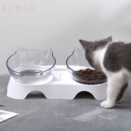 Non-Slip Cat Bowl Double Bowl Transparent Pet Bowl Food Water Dog Feeder Pet Supplies Automatic Drinking Water Storage Container