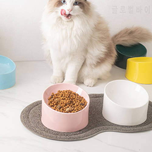 Small Dogs Water Bowl with Stand Pet Cat Candy Color Ceramics Food Dish Bowl Puppy Kitten Drinking Eating Feeding Bowl