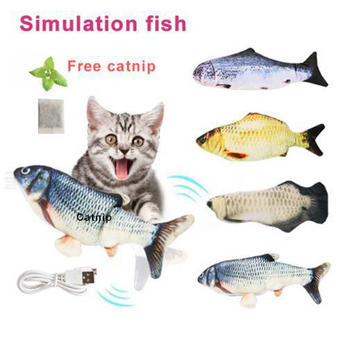Cat Toy Fish USB Electric Charging Simulation Fish Catnip Cat Pet Chew Bite Interactive Pet Cat Toy Floppy Wagging Fish Cat Toy
