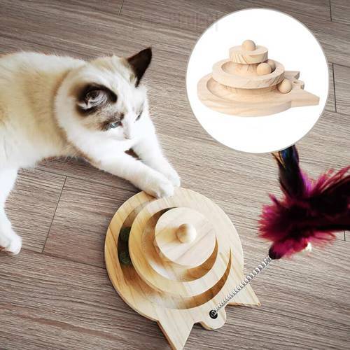 Cat toy multi-layer solid wood turntable ball cat self-entertainment cat stick cat ball small mouse solid wood cat scratch
