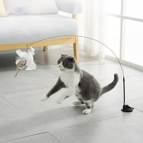 Free Hands Interactive Cat Toy Feather With Bell Sucker Funny Cat Stick Toys For Kitten Playing Teaser Wand Toy Simulation Birds