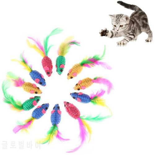 1Pcs Funny Cat toys Sisal Mouse Playing Toys for Cats Kitten Interactive Playing Toy Colorful Feather Mouse Toy Cat Products