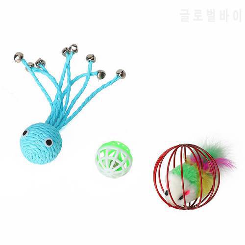 4/3/2pcs Funny Cat Toy Set Cat Teaser Pet Interactive Sisal Ball Cat Plush Playing Chewing Toy for Teeth Grinding Supplies