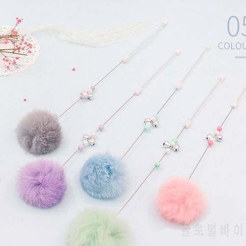 Cat Toys Cat Stick Rabbit fur Colorful Interactive With Small Bell Natural