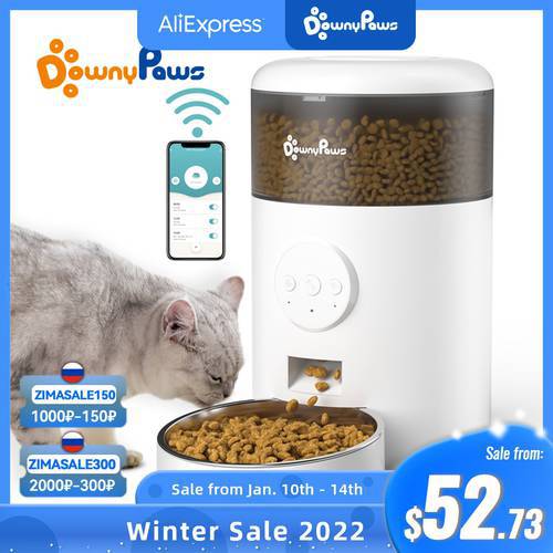 DownyPaws 4L Automatic Cat Food Feeder With Stainless Steel Bowl Anti-Clog WIFI Feeder For Pet Dog Timing Cats Kibble Dispenser