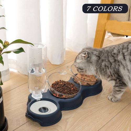 Cat Bowl Automatic Feeder 3-in-1 Dog Cat Food Bowl With Water Fountain Double Bowl Drinking Raised Stand Dish Pet Bowls For Cats