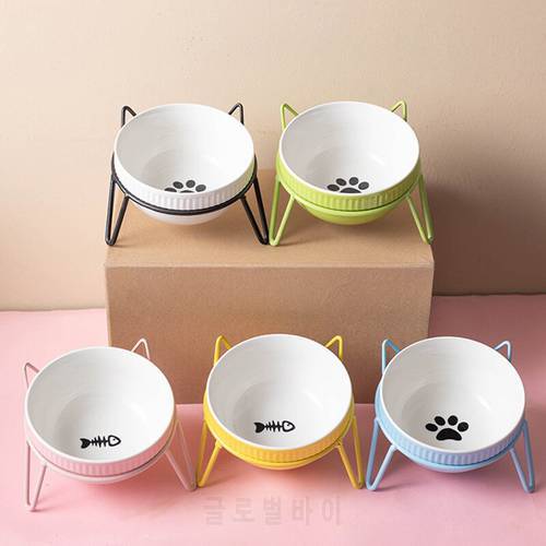 Pet Bowls Food Water Feeder With Raised Stand Protection Cervical Ceramics Non-slip Cat Bowl Dog Bowl Cat Dogs Feeder