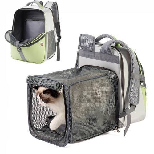 Color Block Pet Cat Backpack Scalable Oxford Fabric Portable Carrier Bag Breathable Mesh Home Travel Collapsible Dog Handbag