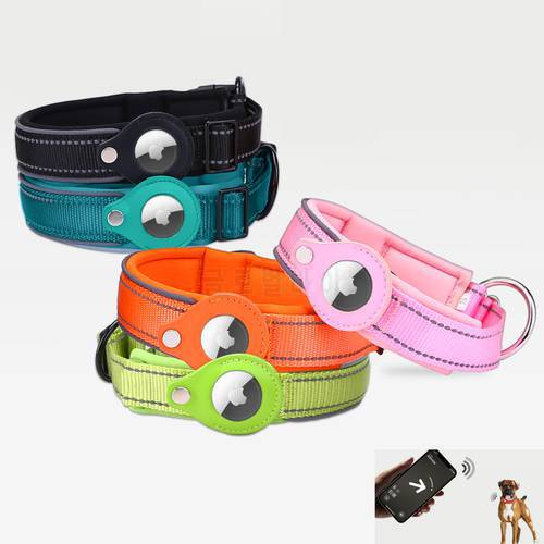 Fashion Dog Collar With Apple Airtag Case Nylon Pet Collar Reflective Soft Anti-lost Tracking Collar Dog Supplies Suit For Dog