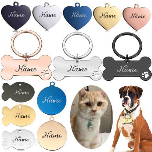 Free Engraving Cat Dog ID Tag Custom Personalized Dog Collar Pet Charm Name Pendant Bone Necklace Collar Puppy Accessory