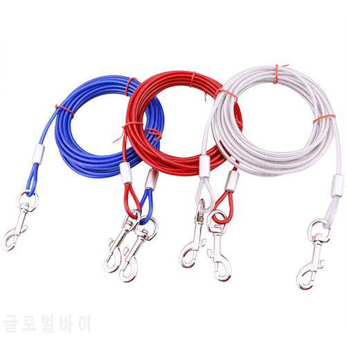 3M/5M/10M Steel Wire Pet Leashes For Two Dogs 3 Colors Anti-Bite Tie Out Cable Outdoor Lead Belt Dog Double Leash