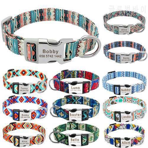 Personalized Indian Dog Cat Collar Custom Nylon Puppy Collars Chihuahua Pug Pet Collars Adjustable for Small Medium Large Dogs