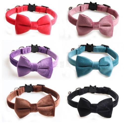 Dog Items Solid Color Bowknot Cravate Chat Cat Collar Cravate Chat Bow Tie Accessories Puppy Necklace With Bell Safety Buckle