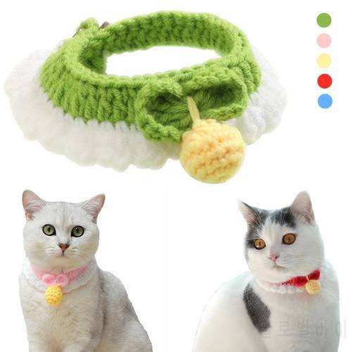 Soft Crochet Dog Cat Collar Adjustable Wool Necklace Sweet Pet Neck Accessories Cute Puppy Kitty Knitting Scarf Bowtie Pet Gift