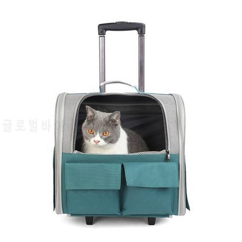 Dog Carrier Bag Puppy Travel Outing Bags 2-wheel Folding Trolley Case Breathable Pet Cat Dog Stroller Luggage