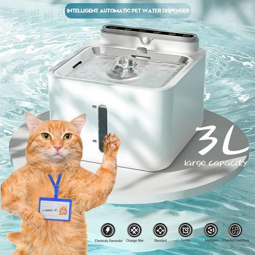 3L Automatic Cat Water Fountain Wireless Rechargeable Dog Drink Bowl Portable Sense Drinking Fountain for Pet Feeder