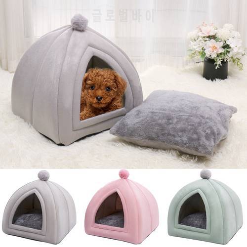 Cat House Foldable Dog Cat Bed Warm Bed for Cats Anti-skid Bed for Pomeranian Chihuahua Plush Pet House Bed Cat Accessories