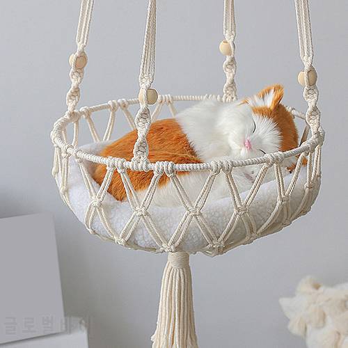 2022 Large Macrame Cat Hammock Macrame Hanging Swing Cat Dog Bed Basket Home Pet Cat Accessories Dog Cat&39s House Puppy Bed Gift