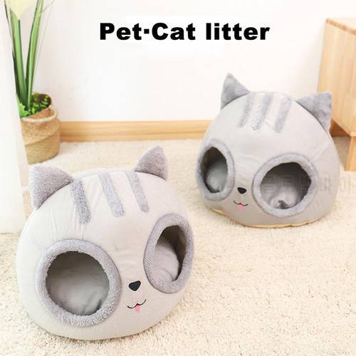 Semi-closed Soft Kitty Bed House Detachable Comfortable Cute Kitty Shaped Cat Nest for Pet Cat Kitten Accessories Supplies