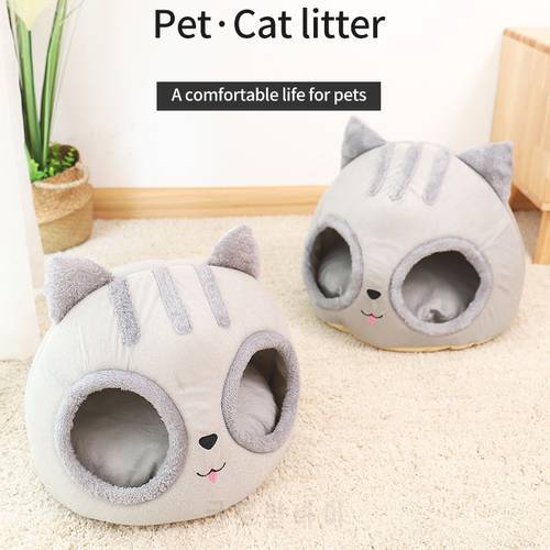 For Cats Dogs Bed Semi-Enclosed Cat&39s Head Chats Litter Box Breathable Hand-Washed Suitable Small Dog Pet Mat House Accessories