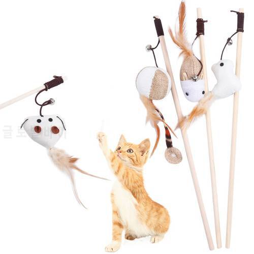 Pet Cat Interactive Toys Funny Cat Teaser with Feather 40CM Wooden Stick Mice Fish Chick Katten Speelgoed chats Pet Accessories
