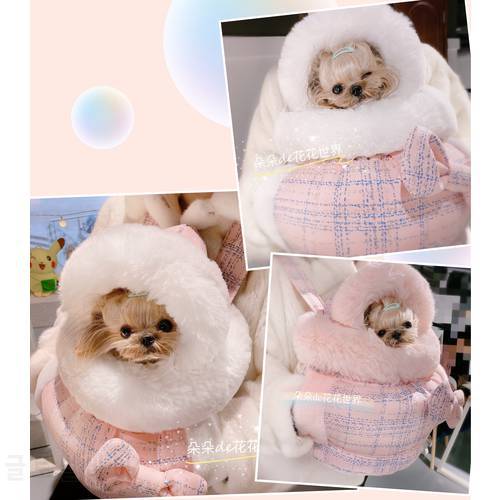 Pet cat dog carrier backpack Teddy York winter big fur collar backpack outing bag chest bag thickening keep warm dog accessories