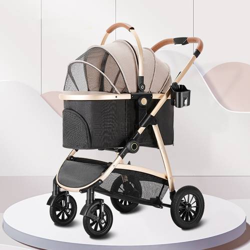Pet Stroller Carrier For Dogs Detachable Foldable Portable Transportation Breathable Windproof Cat And Dog Four Wheeled Pet Cart