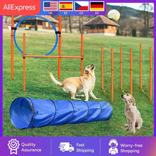 Dog Agility Course Equipments Obstacle Agility Training Starter Kit For Doggie Puppy Pet Outdoor Games 3M Tunnels + Jumping Ring
